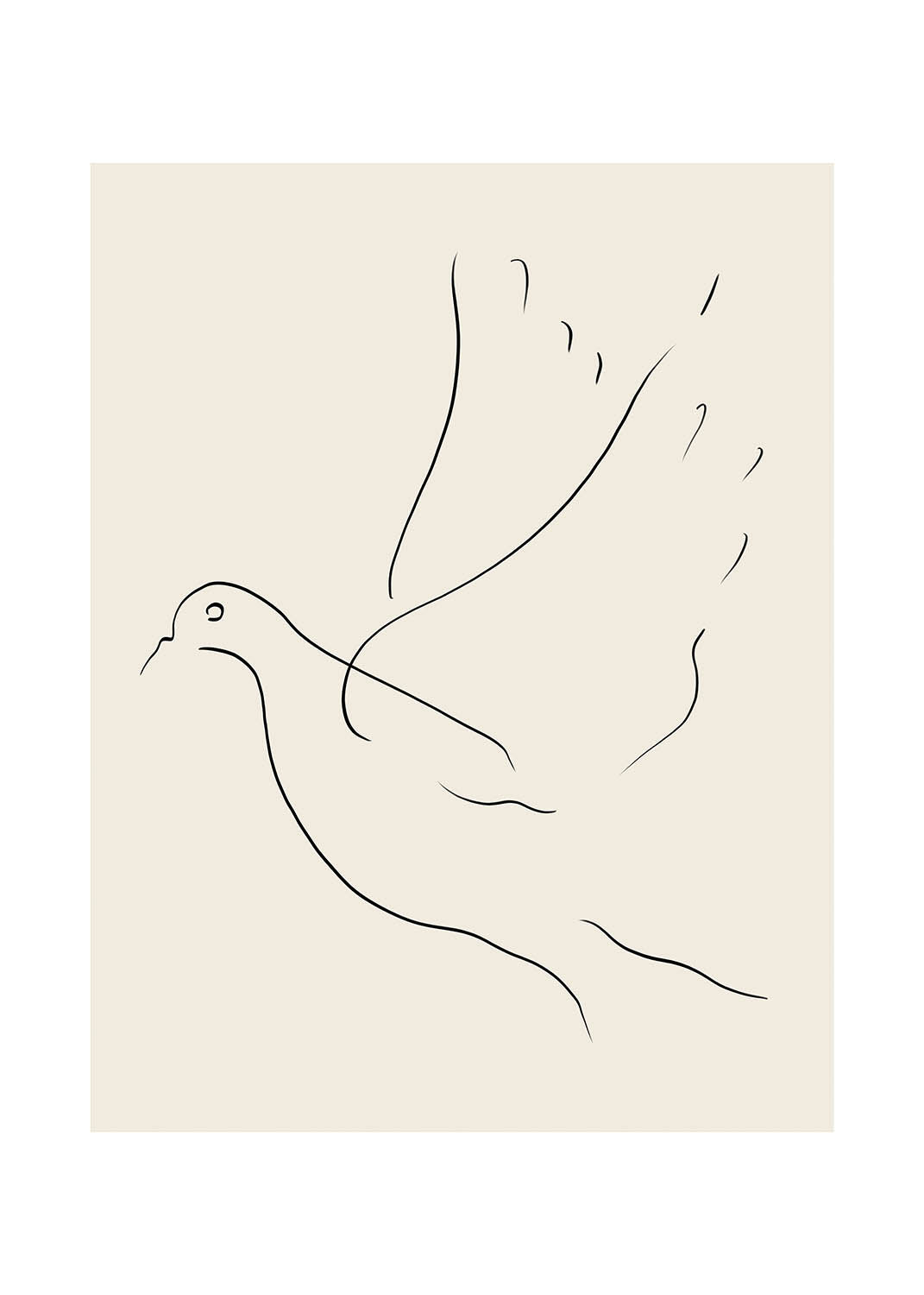 Minimalist line drawing of a dove in flight on a neutral background poster.