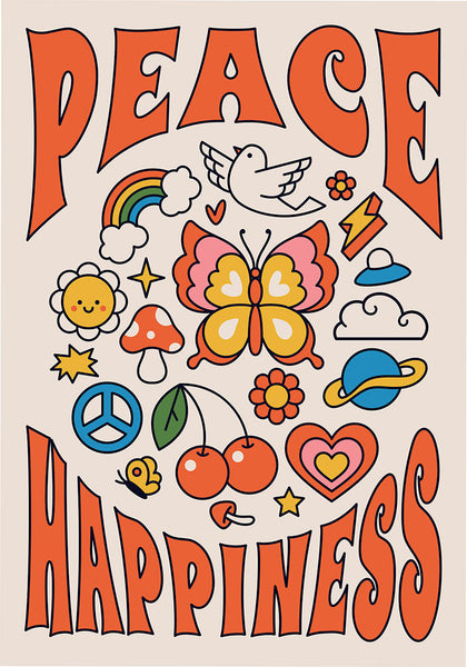 Peace & Happiness online. Shop Poster Wall retro posters poster. – illustration