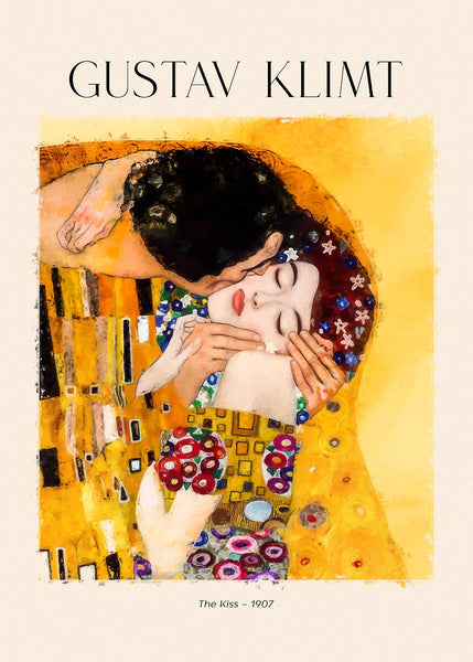 グスタフ・クリムトの象徴的なポスター「接吻」：アールヌーボーと恋愛 